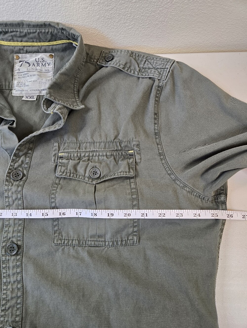 Authentic Apparel Military Style Button Front Shirt in Army Green XXL - Picture 9 of 11